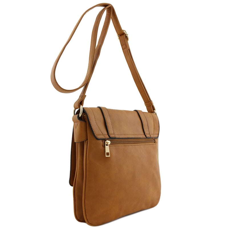 ALYSSA Double Compartment Large Flapover Crossbody Bag (Camel) - Image 3